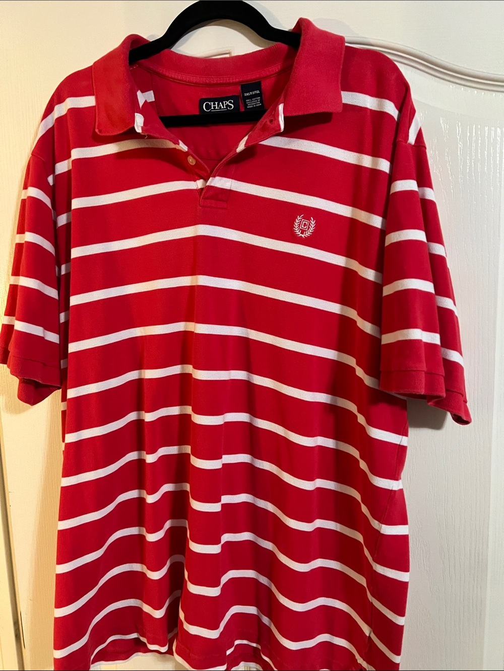Chaps Red and White Striped Polo Shirt